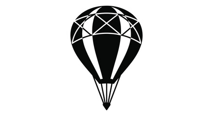 A striking black and white image showcases a geometric hot air balloon design emphasizing sharp lines and a bold silhouette © Komla02