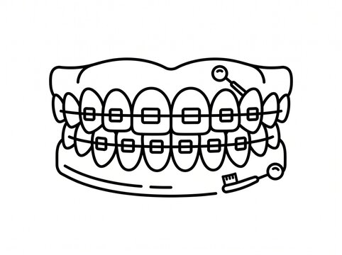 Braces line icon, dentist and dental, teeth sign, vector graphics, a linear pattern on a white background.