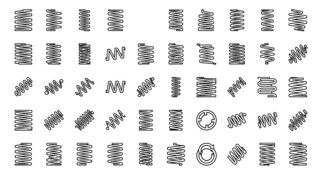 spring coil icons and metal spring designs a versatile set illustrating various mechanical engineering concepts and industrial elasticity.
