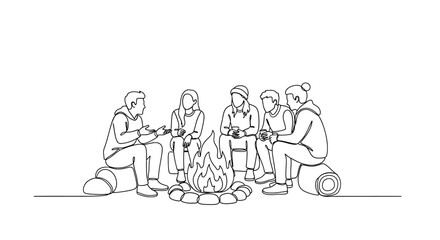 Obraz premium Group of friends sitting around a campfire together.