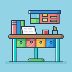 Fototapeta premium Colorful Desk with Books and Supplies