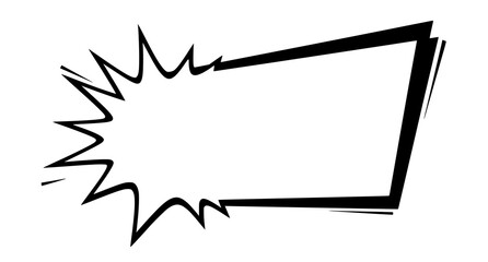 A striking black and white comic book speech bubble with jagged edges radiating energy and impact © Morjina