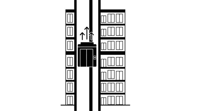 Elevator moving up in a building, lift between two apartment blocks vector.