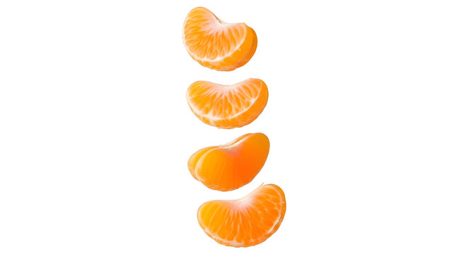 Floating Mandarin Orange Segments On White Background