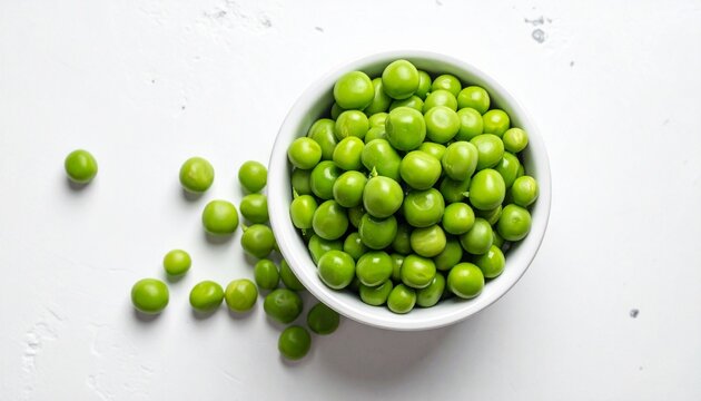 White bowl green peas scattered clean minimal background