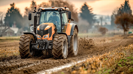 Fototapeta premium farmer driving tractor in field agriculture