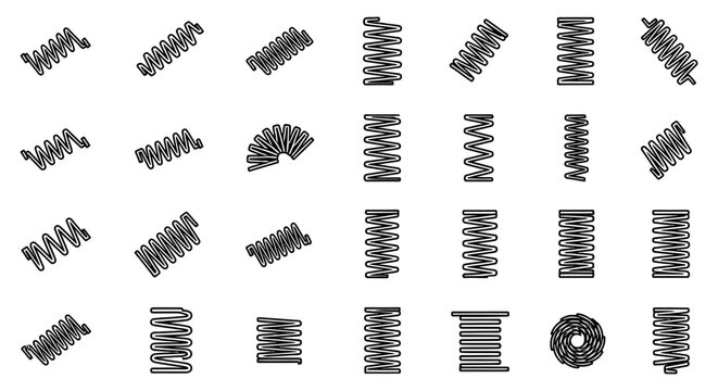 collection of various black outline springs coils and metal springs