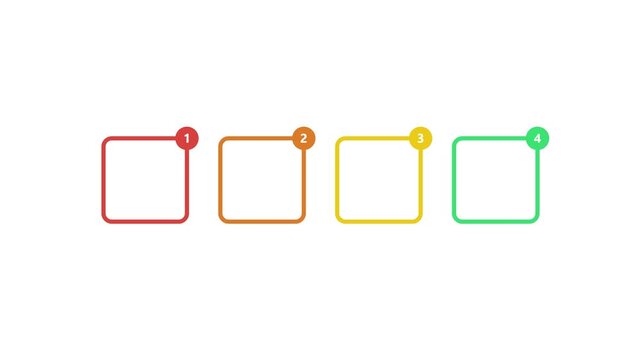 Animated infographic boxes with 4 numbered steps on white. 4K Video