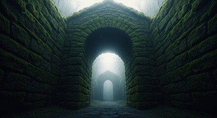 Obraz premium Eerie Stone Archway Tunnel Leading into the Unknown Depths.