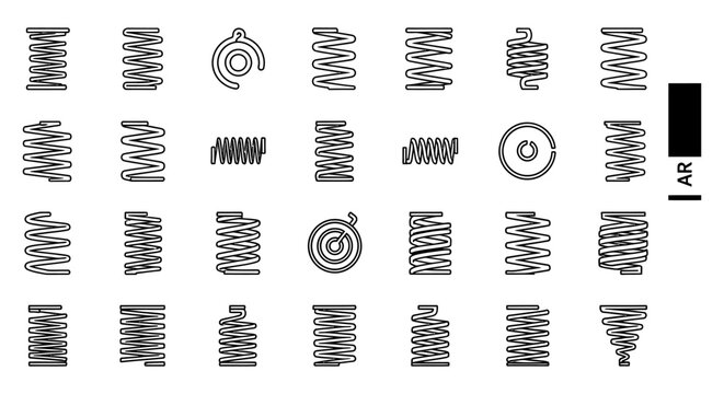 collection of different spring coil icons and line art on white background