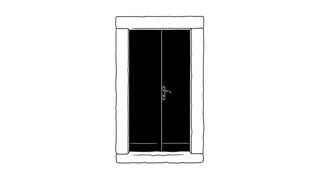 Minimalist black double door vector illustration