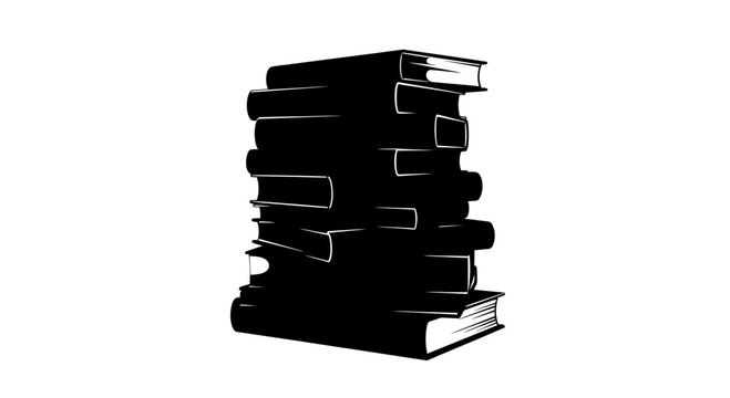 Tall Stack of Books Silhouette Illustration on White Background