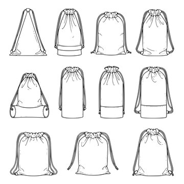 Vector illustration of various drawstring bags and pouches