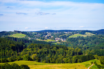 Obraz premium View of the green landscape near Eibenstock in the Ore Mountains 