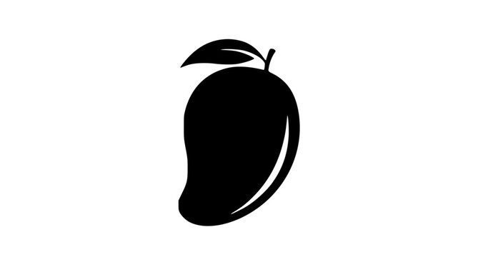 A stylized minimalist mango silhouette with a slight curve exaggeration and elongated shape, creating a unique modern artistic icon on a solid white background.