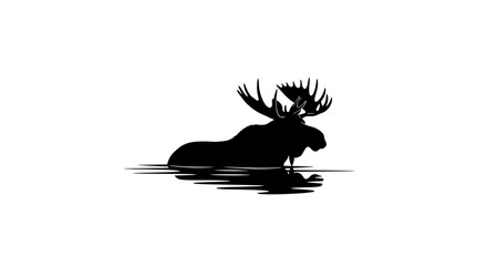 Obraz premium Black silhouette vector illustration of a moose standing in water