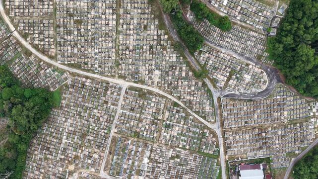 Aerial drone view of Teluk Bahang cemetery layout