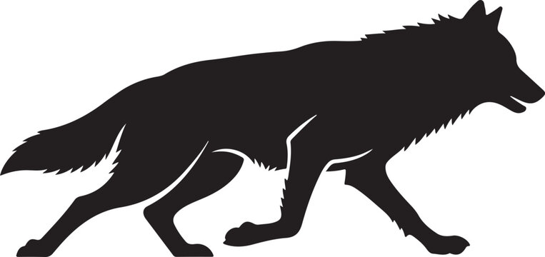 Black wolf silhouette, walking wolf icon, animal graphic, wildlife symbol