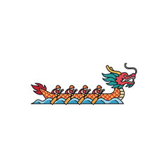 Fototapeta premium Dragon boat racing vector illustration with team rowing on waves