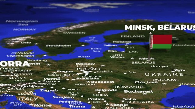Flight From Andorra la Vella ANDORRA Minsk BELARUS with flag pins