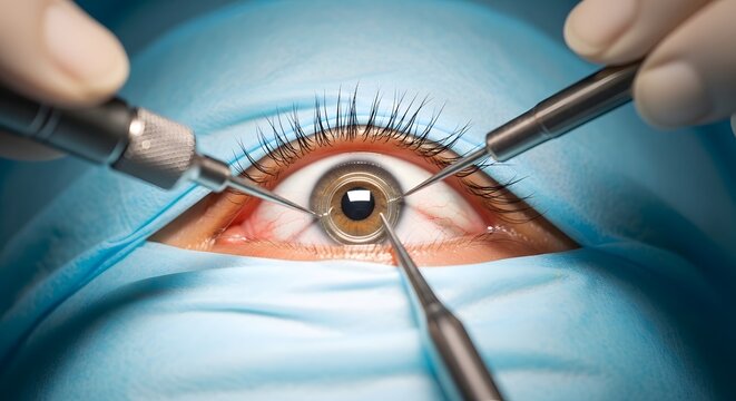 Cataract Eye Surgery Close Up &ndash; Ophthalmologist Performing Lens Replacement Procedure