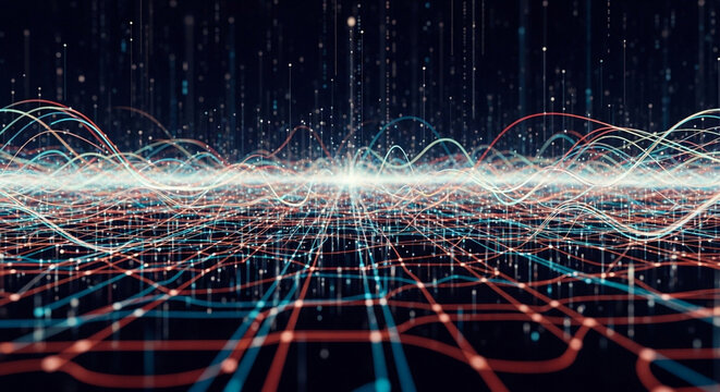 Data Stream Visualization &ndash; Information Flow abstract background of colorful lights technology, design, illustration, data