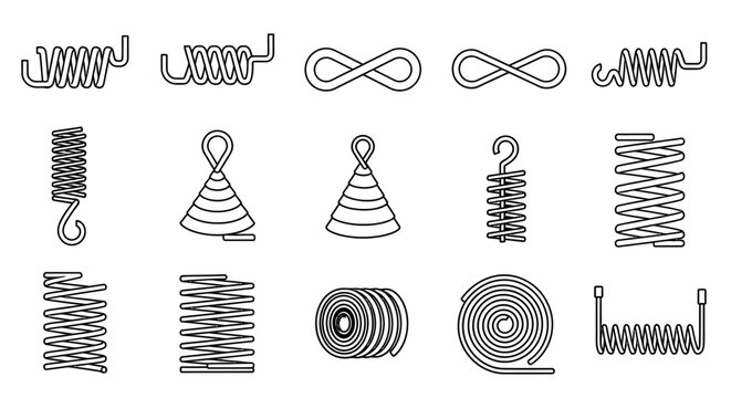 collection of different spring coils and wire forms for industrial and mechanical applications