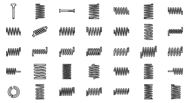 collection of various spring coil icons and illustrations technical drawing style