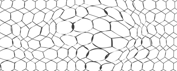 Fishing or soccer net. Repeated hexagon pattern. Black wired mesh texture isolated on white background. Metallic or fabric fence, cage or lattice structure. Vector graphic Illustration. © Ariel