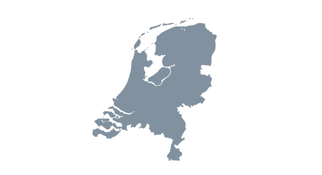 A simplified monochromatic map depicts the shape of the netherlands highlighting its coastal geography high quality professional detailed