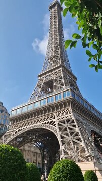 Parisian Eiffel Tower Replica on Cotai Strip, Casino District in Macao, China, Vertical View