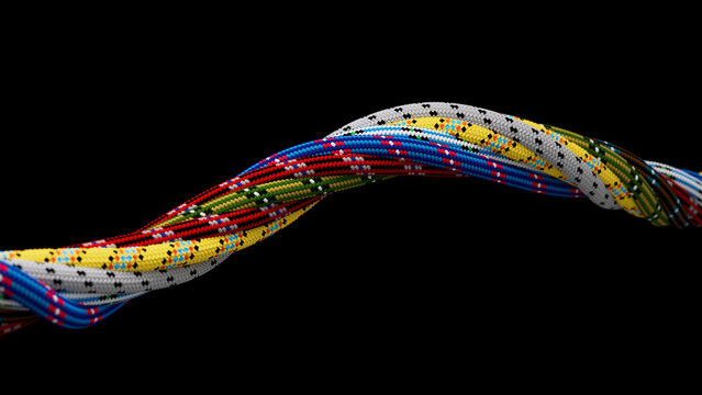 Twisted ropes or paracords on black background