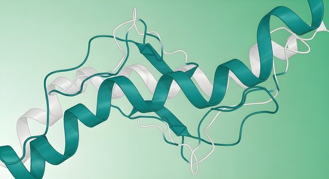 Ribbon Model of Protein Secondary Structure with Alpha Helix and Beta Sheet for Biotech Research