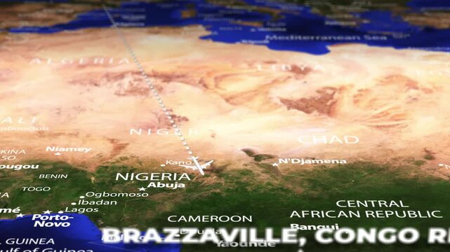 Flight From Andorra la Vella ANDORRA Brazzaville CONGO REPUBLIC with flag pins
