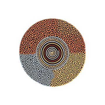 Aboriginal style dot painting circular design in earth tones
