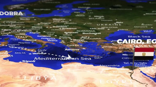 Flight From Andorra la Vella ANDORRA Cairo EGYPT with flag pins