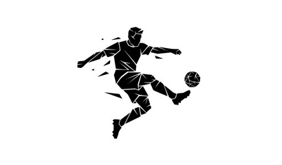 Fototapeta premium Geometric soccer player kicking ball silhouette vector art modern sports action design isolated on white background