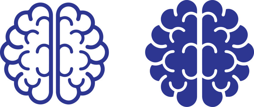 Brain, icon artificial intelligence, half organic half digital, binary mind, technological neural network, black and white illustration, minimalist design