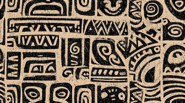 Polynesian handmade ornament seamless pattern, ethnic decorative background for textile and surface design