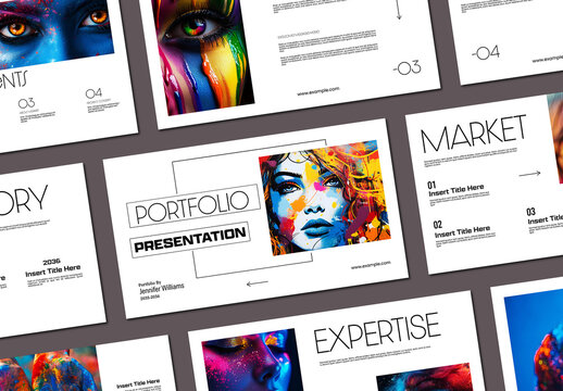Modern Creative Portfolio Presentation Template With Colorful Abstract Art