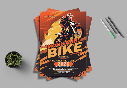Mountain Biking Competition Flyer Design With Action Sports Theme