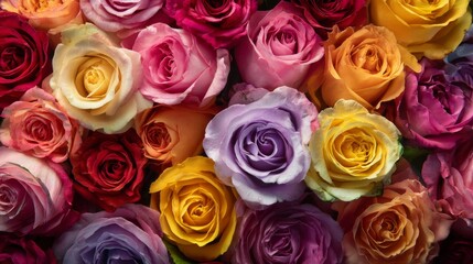 Naklejka premium Colorful blooming roses floral background with soft pastel petals and lush garden texture for romantic elegant abstract nature wallpaper and decorative design backdrop