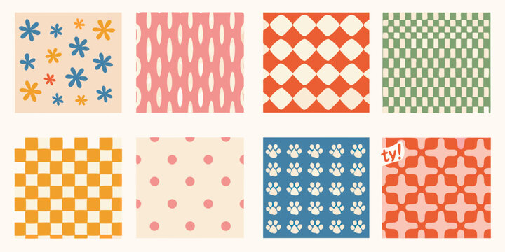 Colorful patterned backgrounds arranged in a grid of eight squares