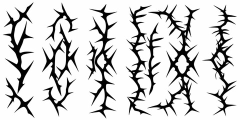 Black and white illustration of sharp thorny plant stems © ShibuProsad