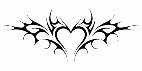 A striking black tribal heart design with sharp pointed extensions © ShibuProsad