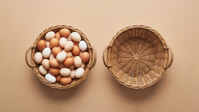 do not put all eggs in one basket idiom literal visualization with full and empty baskets
