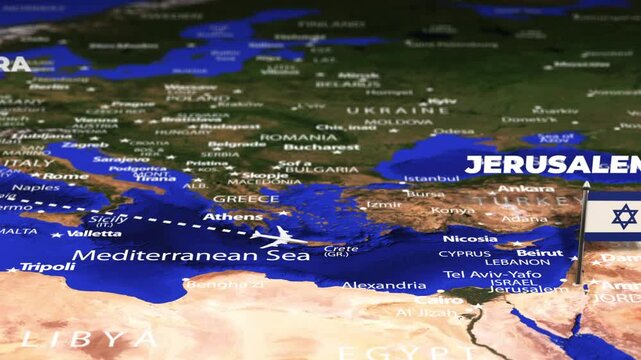 Flight From Andorra la Vella ANDORRA Jerusalem Israel with flag pins