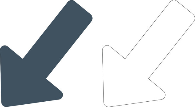 Dark blue diagonal arrow and outline arrow pointing down