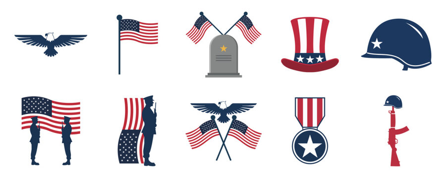 US Memorial Day Patriotic Icon Set