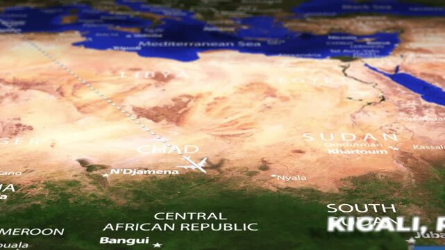 Flight From Andorra la Vella ANDORRA Kigali RWANDA with flag pins